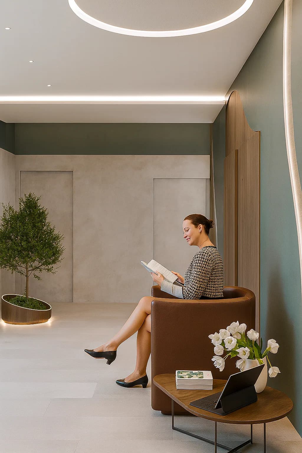 Espera com bancos escalonados