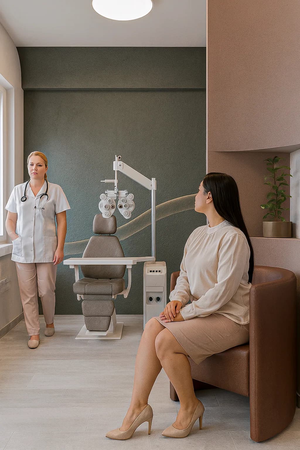 Consultório oftalmológico — sala escura