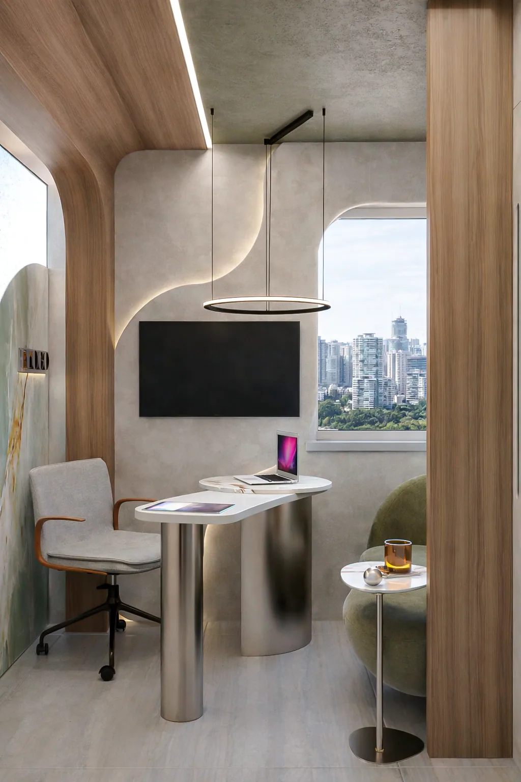 Consultório de urologia — área de exame com cortina